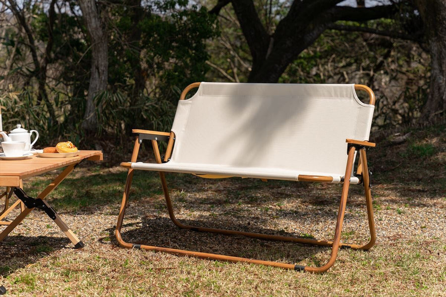 Natural 2-seater outdoor folding bench chair