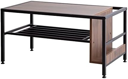 Retro modern wooden top steel legs center table with storage