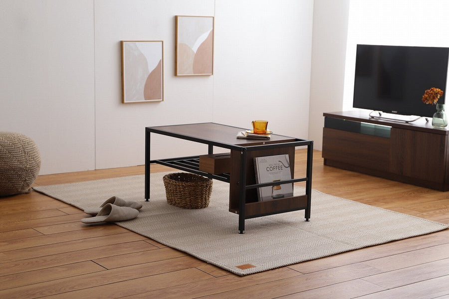 Retro modern wooden top steel legs center table with storage