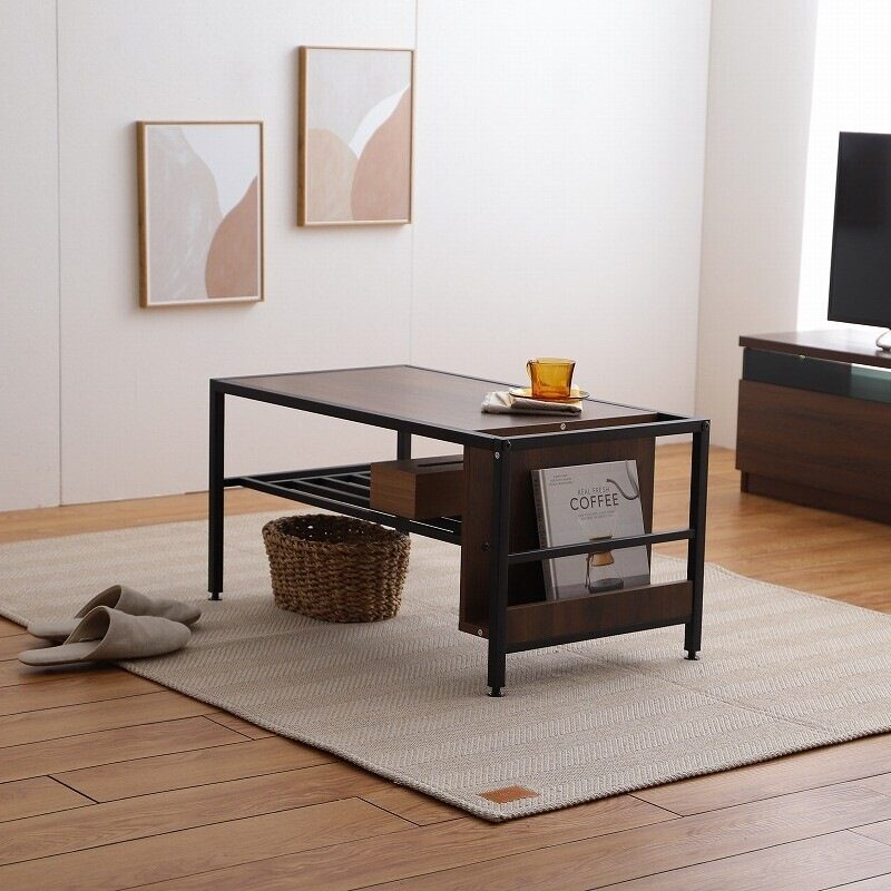 Retro modern wooden top steel legs center table with storage
