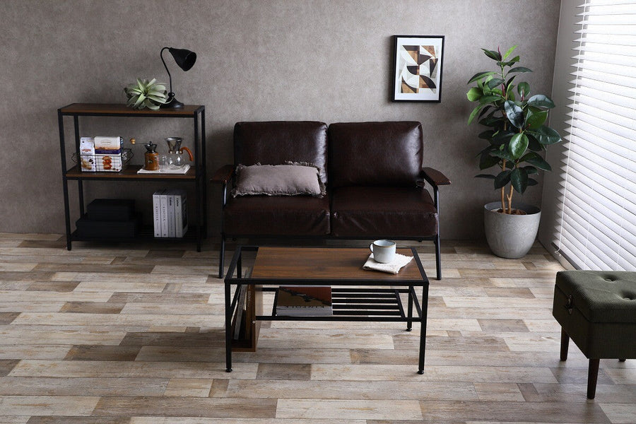 Retro modern wooden top steel legs center table with storage