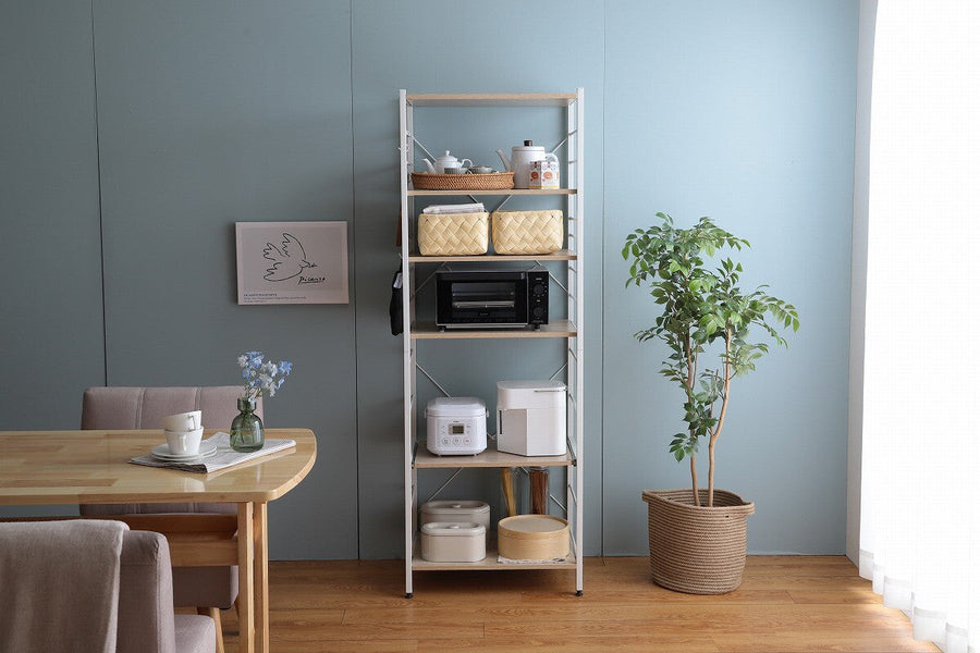 Simple and modern, wooden top, steel frame, slim type range rack