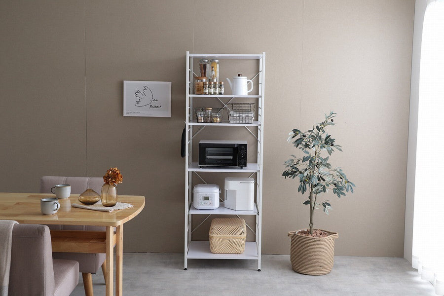 Simple and modern, wooden top, steel frame, slim type range rack