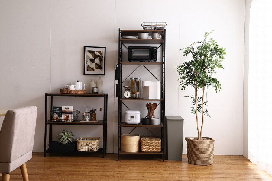 Simple and modern, wooden top, steel frame, slim type range rack