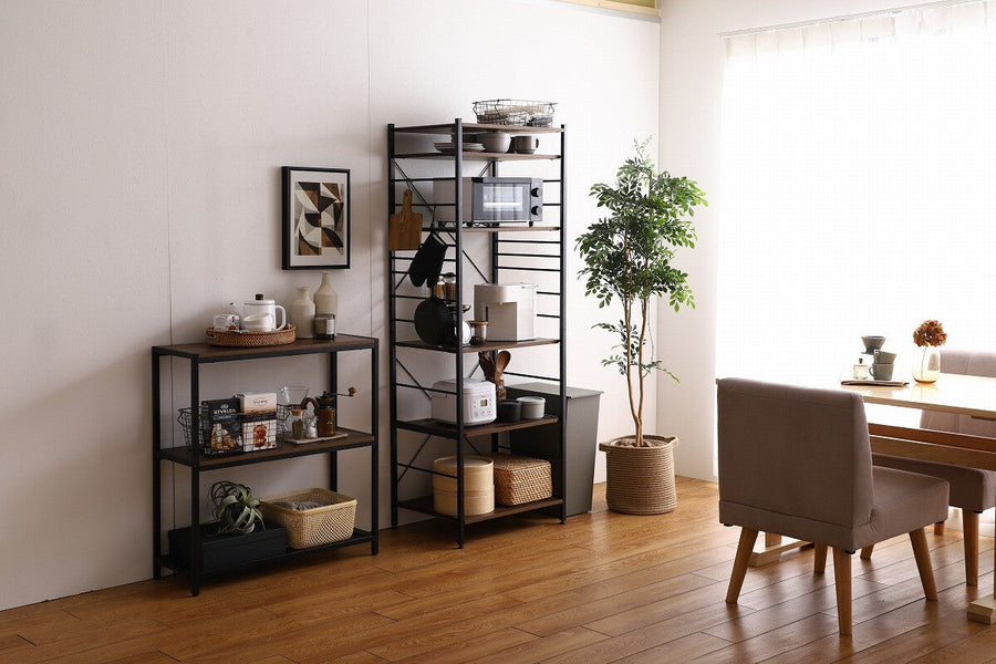 Simple and modern, wooden top, steel frame, slim type range rack