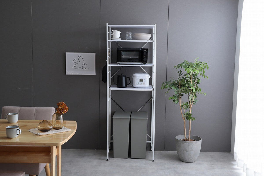 Simple and modern wooden top, steel frame, 60cm wide, trash can rack