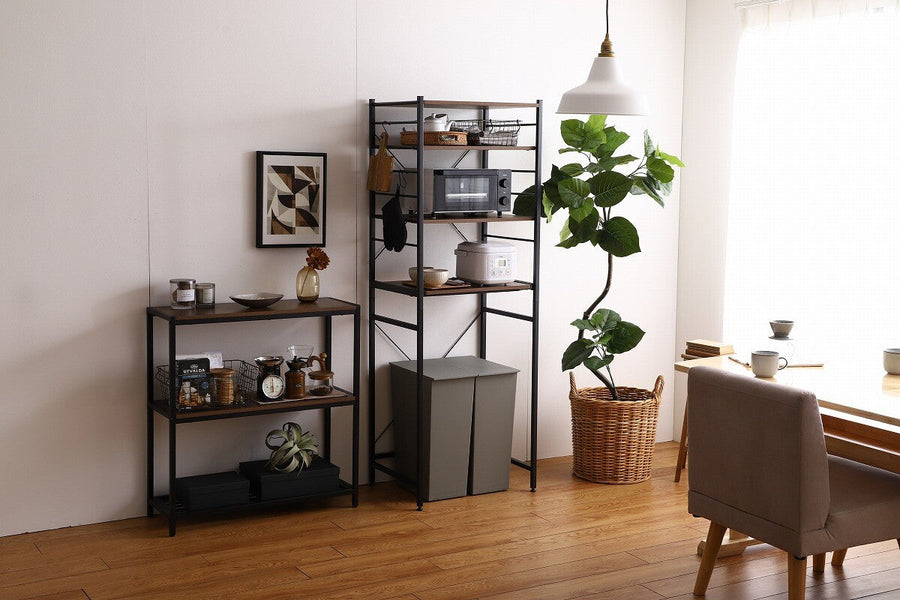 Simple and modern wooden top, steel frame, 60cm wide, trash can rack