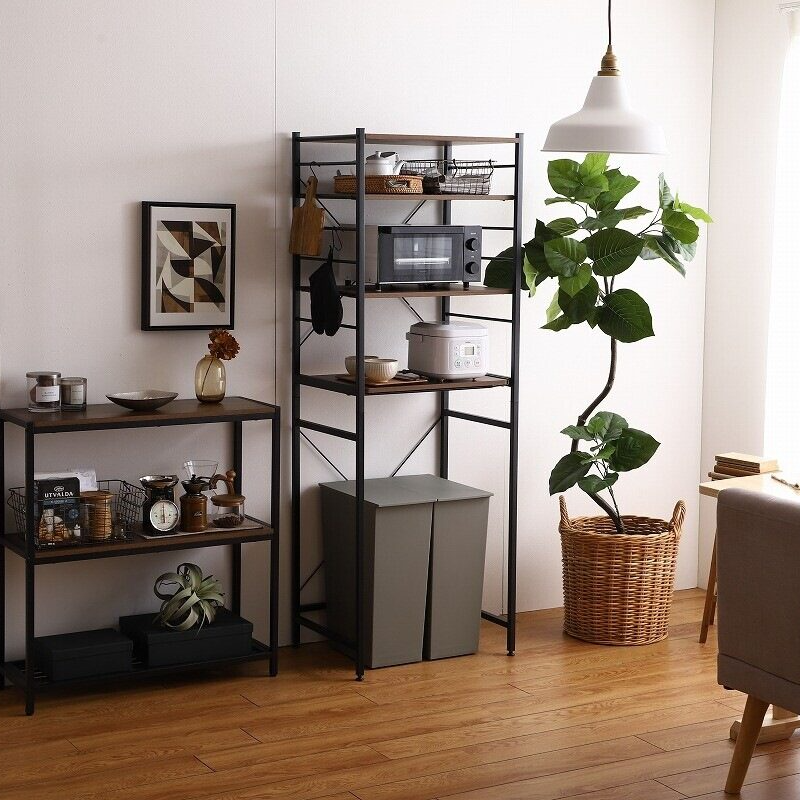 Simple and modern wooden top, steel frame, 60cm wide, trash can rack