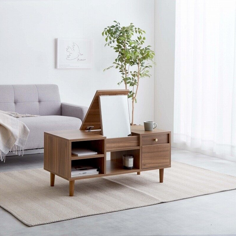 Nordic natural wooden dresser table with storage