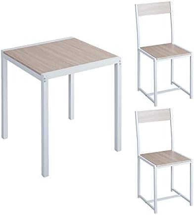 Retro modern wood grain steel dining table 3-piece set (table + 2 chairs)