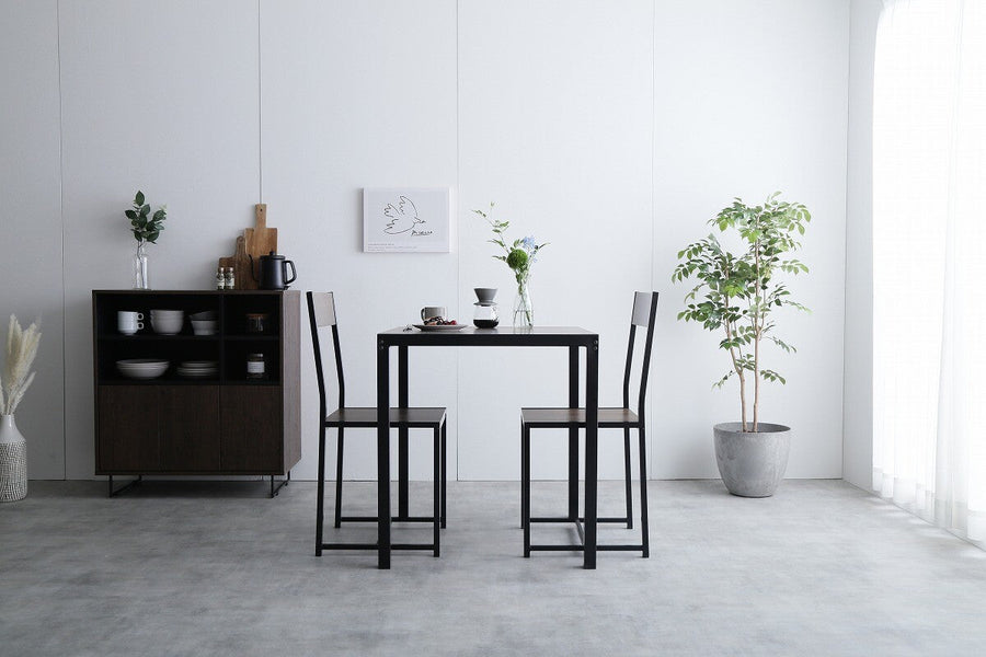 Retro modern wood grain steel dining table 3-piece set (table + 2 chairs)