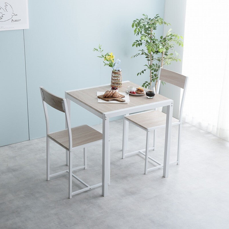 Retro modern wood grain steel dining table 3-piece set (table + 2 chairs)