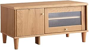 Modern wooden TV stand with glass doors