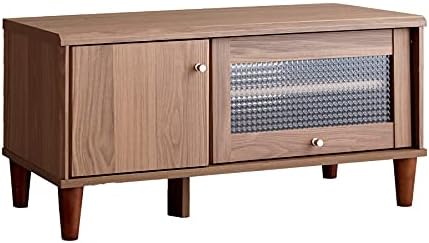 Modern wooden TV stand with glass doors