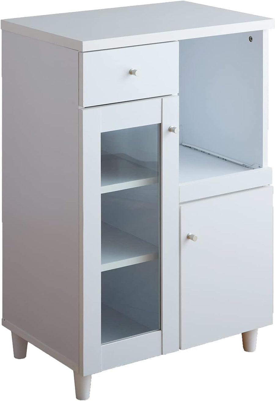 Simple and modern wooden slim range stand with glass door and sliding tray