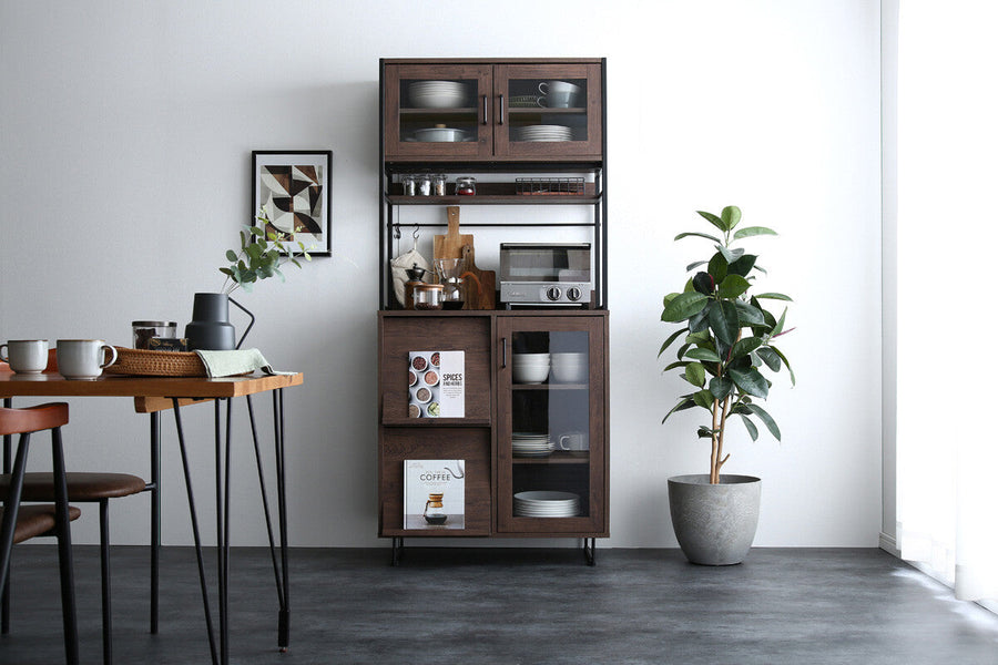 Retro modern steel frame glass door kitchen storage