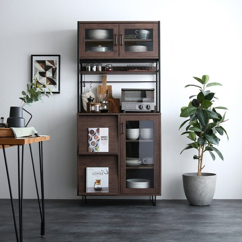 Retro modern steel frame glass door kitchen storage