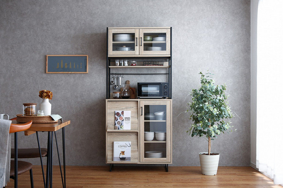 Retro modern steel frame glass door kitchen storage