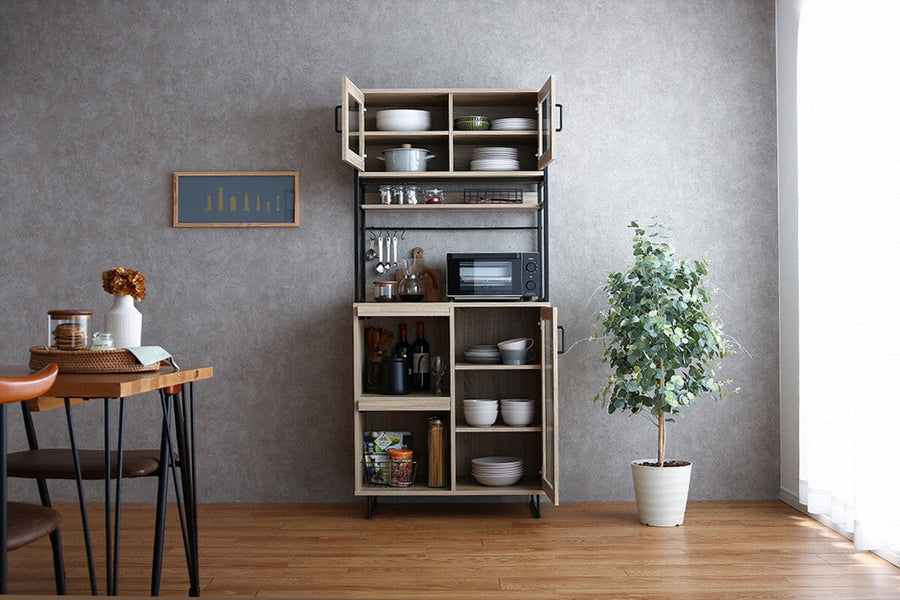 Retro modern steel frame glass door kitchen storage