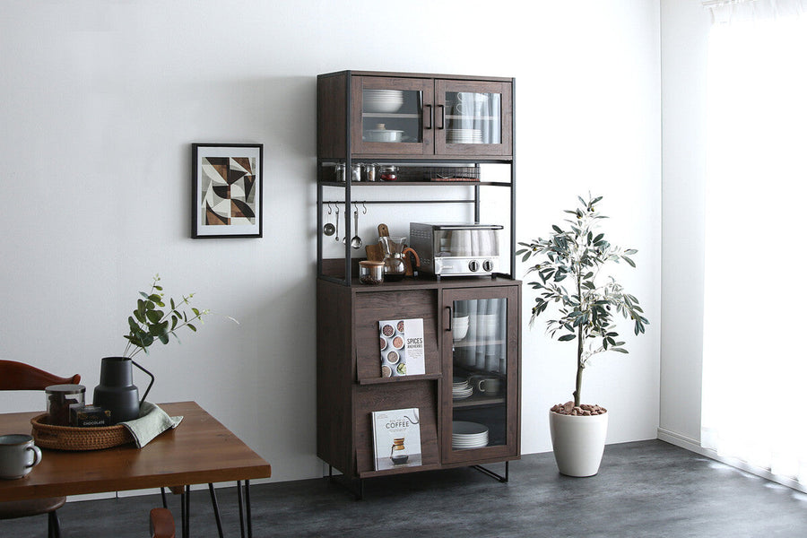 Retro modern steel frame glass door kitchen storage