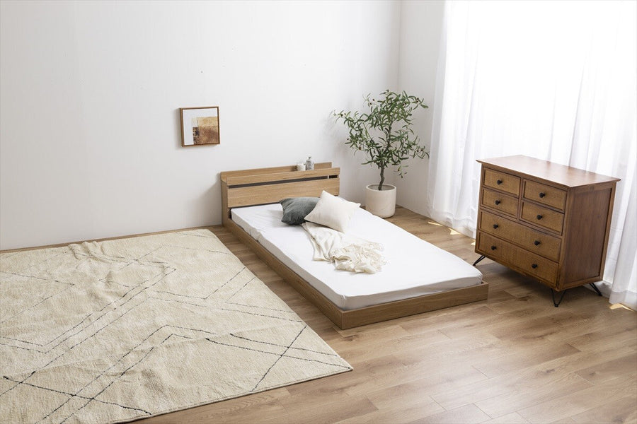 Simple modern wooden bonnell mattress, floor double bed with headboard