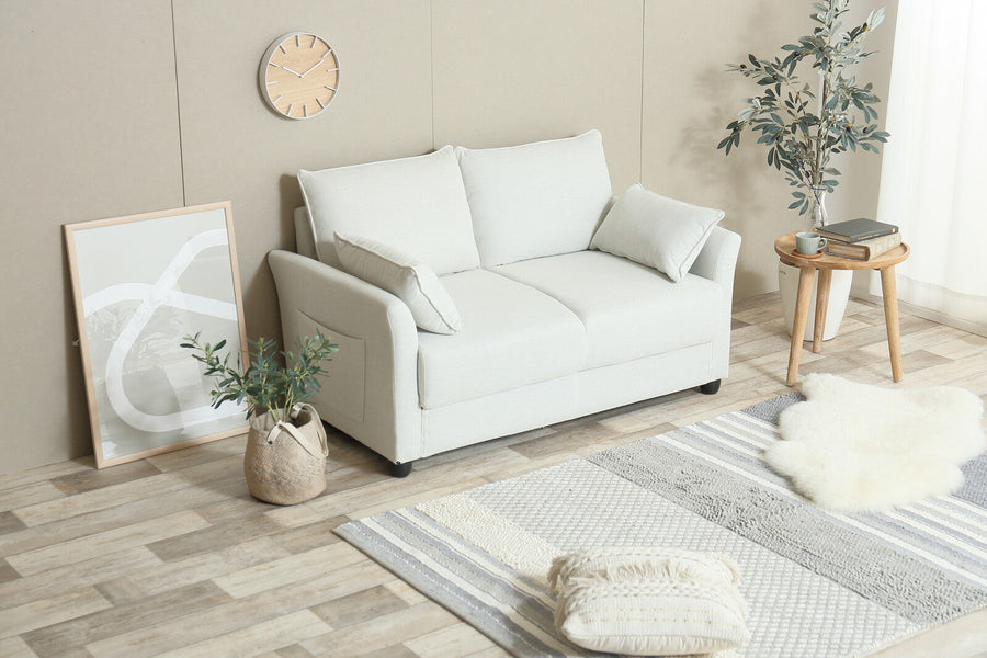 Nordic modern wooden frame pocket coil storage 2-seater sofa