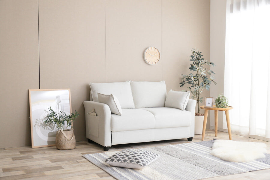 Nordic modern wooden frame pocket coil storage 2-seater sofa