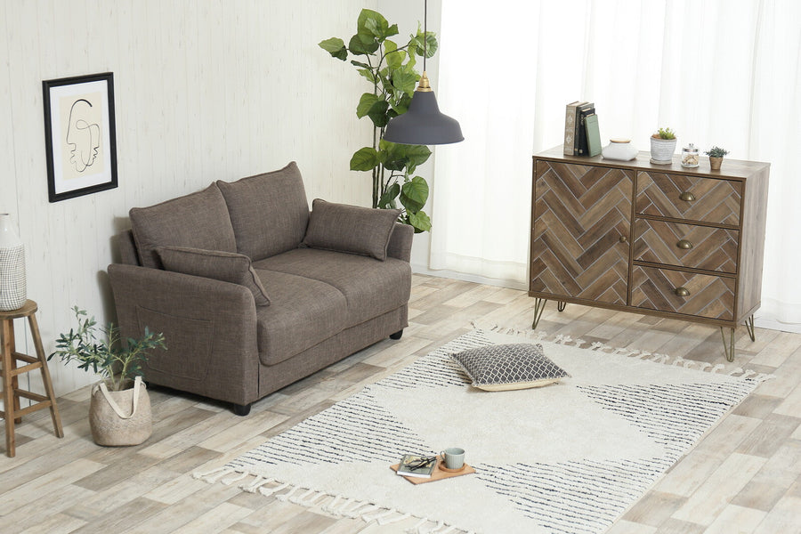 Nordic modern wooden frame pocket coil storage 2-seater sofa