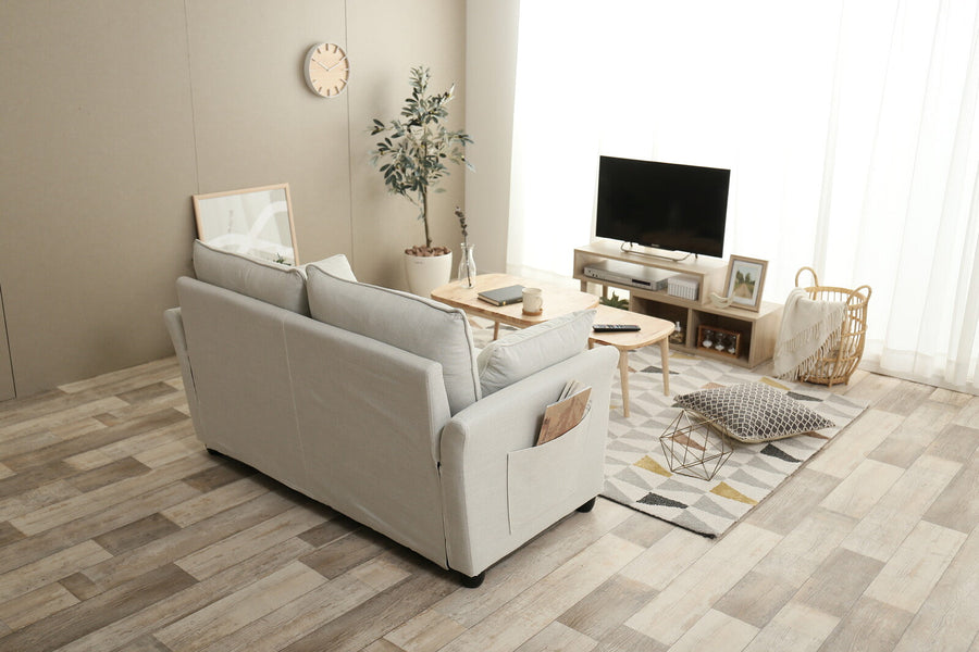 Nordic modern wooden frame pocket coil storage 2-seater sofa