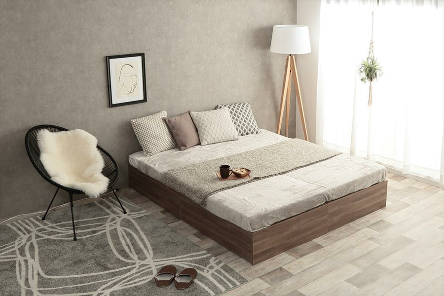 Natural modern wooden headless semi-single bed with storage