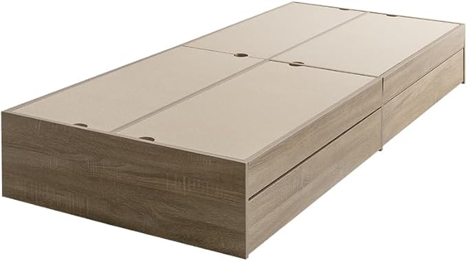 Natural modern wooden headless semi-single bed with storage