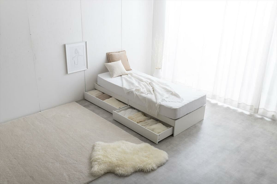 Natural modern wooden headless semi-single bed with storage