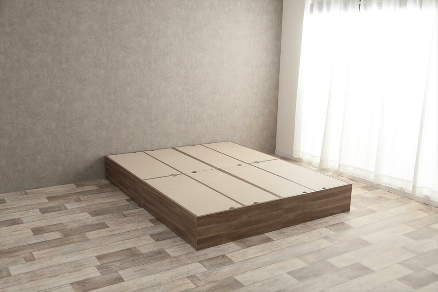Natural modern wooden headless semi-single bed with storage