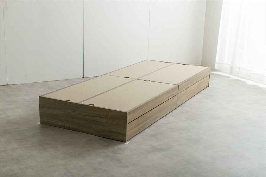 Natural modern wooden headless semi-single bed with storage