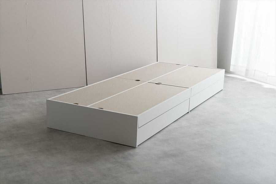 Natural modern wooden headless semi-single bed with storage