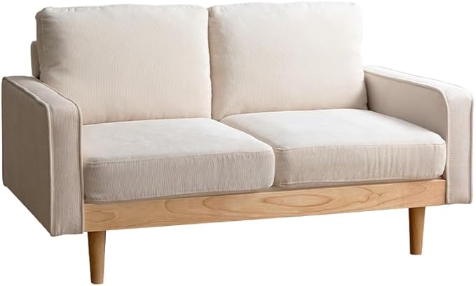 Nordic natural wood frame low type 2-seater corduroy sofa