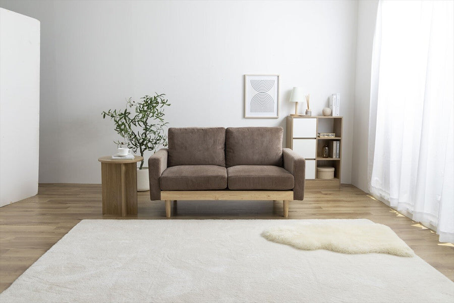Nordic natural wood frame low type 2-seater corduroy sofa