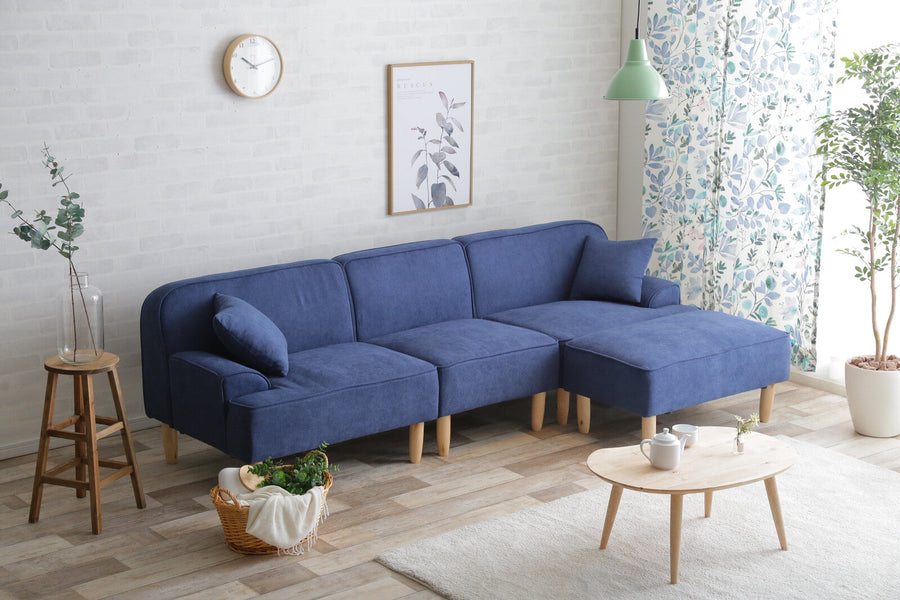Nordic modern natural wood legs 3-seater fabric couch with cushion