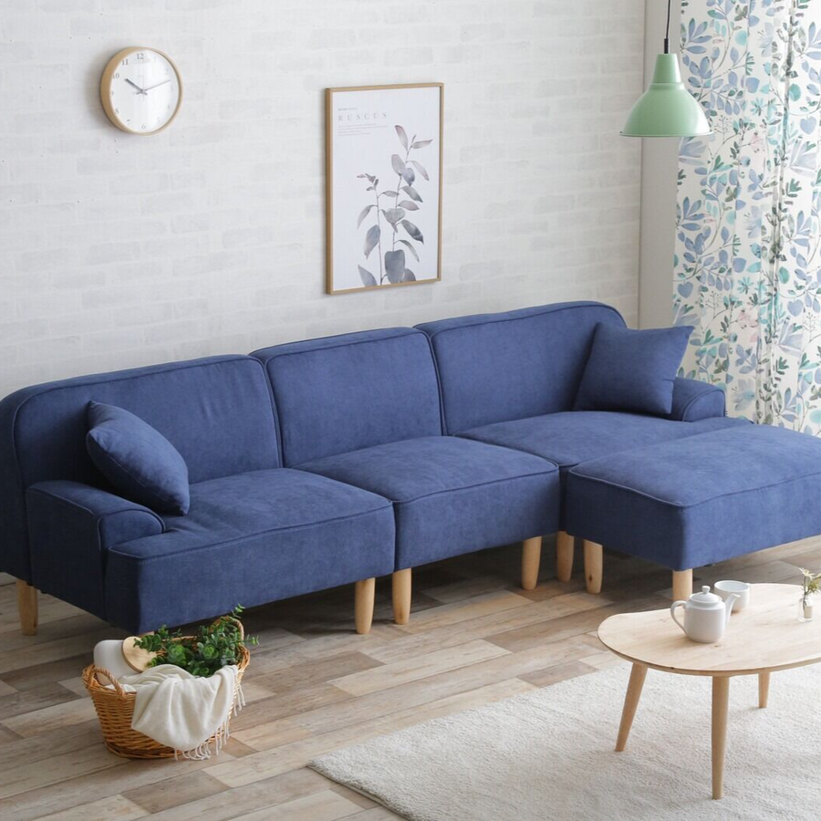 Nordic modern natural wood legs 3-seater fabric couch with cushion