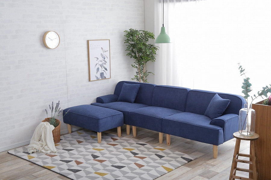 Nordic modern natural wood legs 3-seater fabric couch with cushion