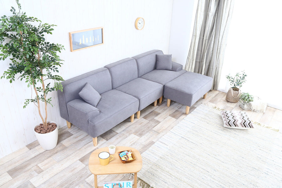 Nordic modern natural wood legs 3-seater fabric couch with cushion