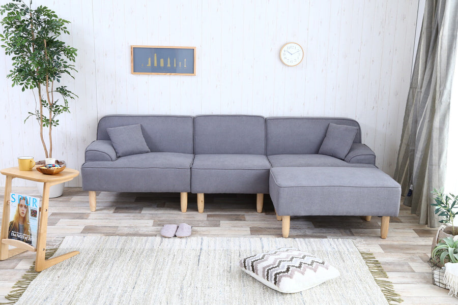 Nordic modern natural wood legs 3-seater fabric couch with cushion