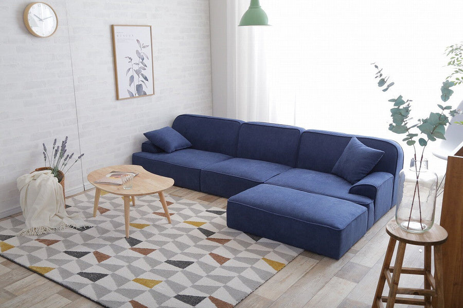Nordic modern natural wood legs 3-seater fabric couch with cushion