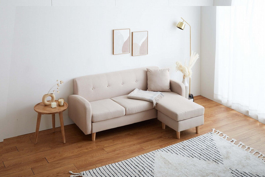 Nordic modern natural wood legs 3-seater fabric couch sofa