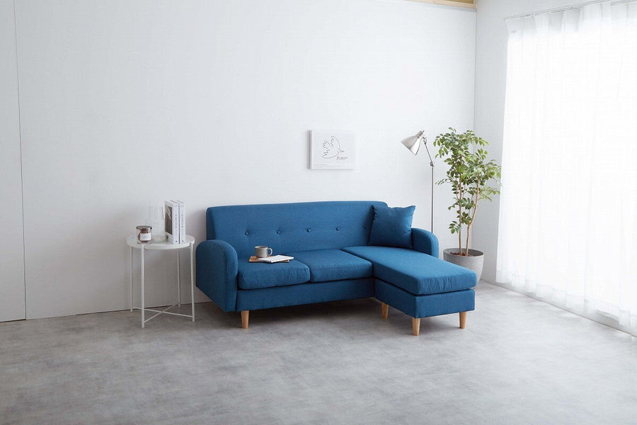 Nordic modern natural wood legs 3-seater fabric couch sofa