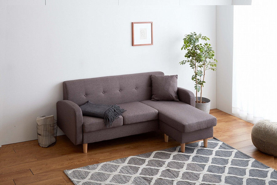 Nordic modern natural wood legs 3-seater fabric couch sofa