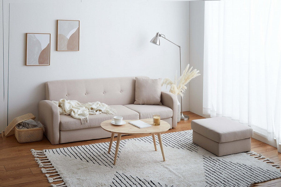 Nordic modern natural wood legs 3-seater fabric couch sofa