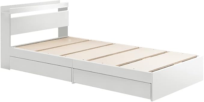 Modern single bed with wooden bonnell mattress, headboard and storage
