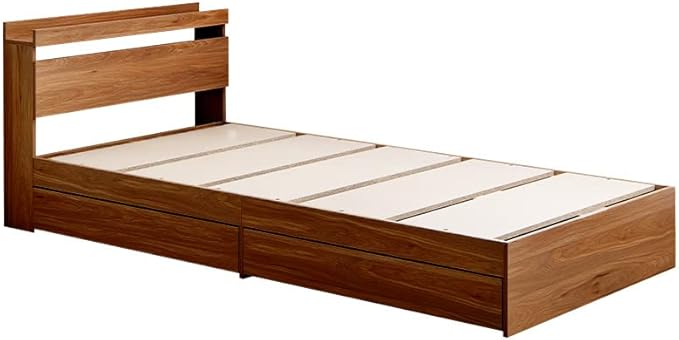 Modern single bed with wooden bonnell mattress, headboard and storage