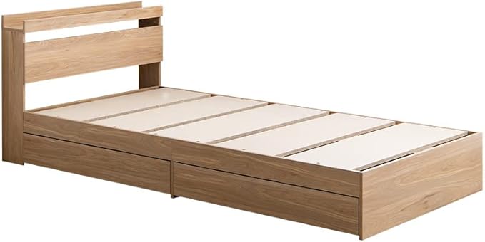Modern single bed with wooden bonnell mattress, headboard and storage